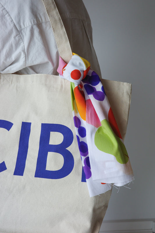 Japanese fruit-themed tenugui cloth by Kamawanu featuring colorful fruit patterns on soft fabric.