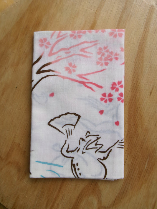 Japanese tenugui hand towel with cherry blossom and floral design by Kamawanu, perfect for hanami and spring celebrations.