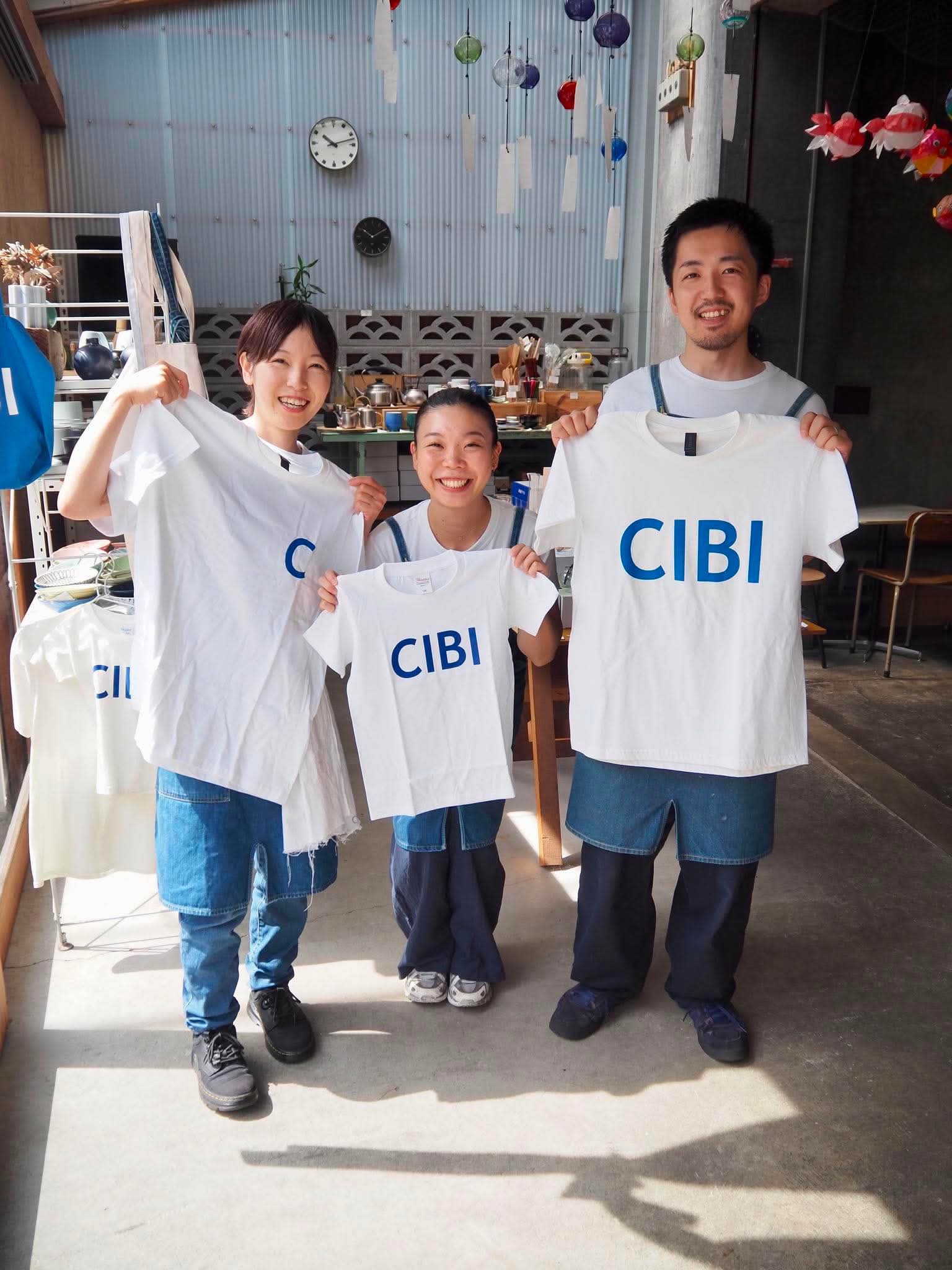 CIBI TOKYO STORE CIBI T-shirt in black with white logo, crew neck, short sleeves, casual fit, displayed flat on white background.